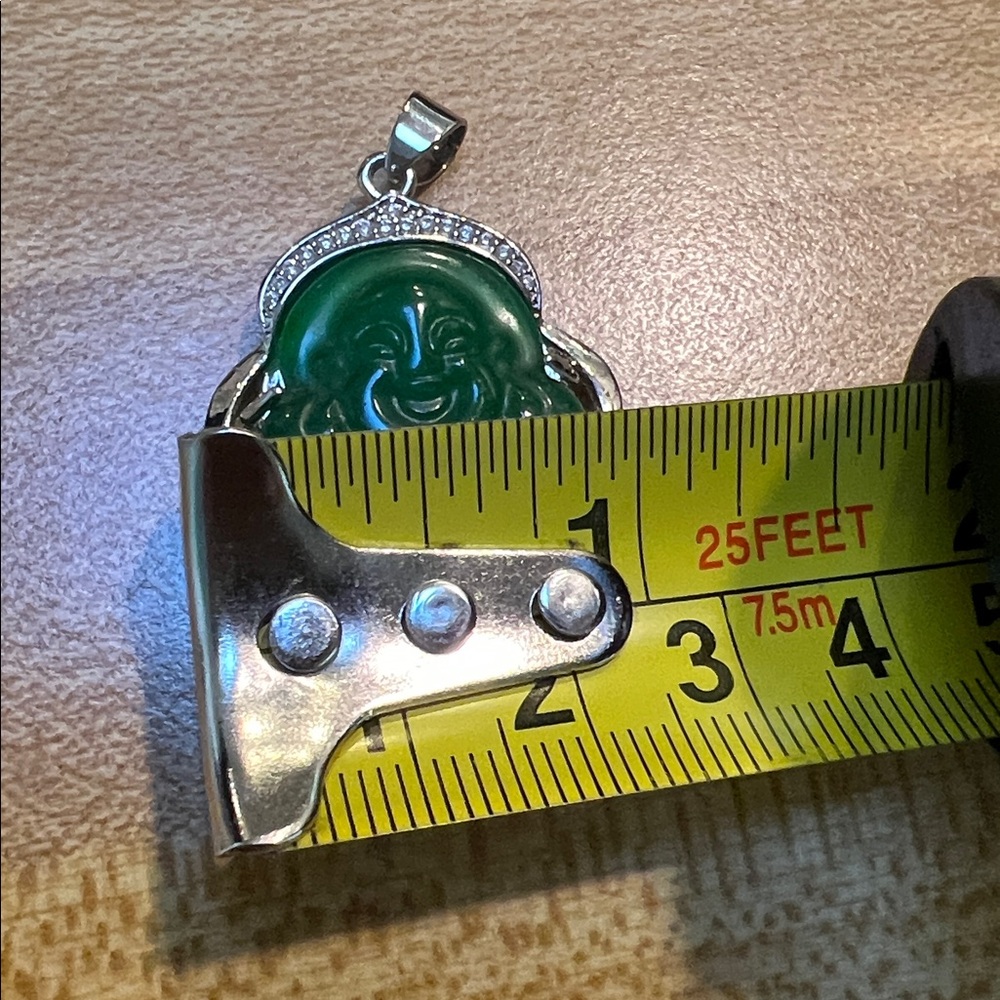 Green Jade  Buddha Pendant with Silver Accents. Women/ Men jewelry - Picture 5 of 11